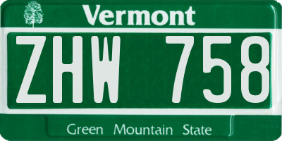 VT license plate ZHW758