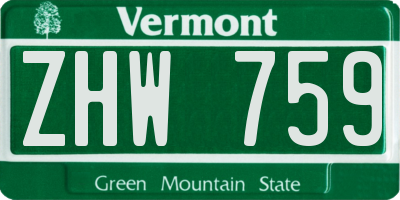 VT license plate ZHW759