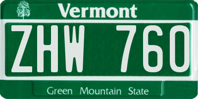 VT license plate ZHW760