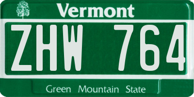 VT license plate ZHW764