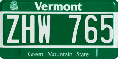 VT license plate ZHW765