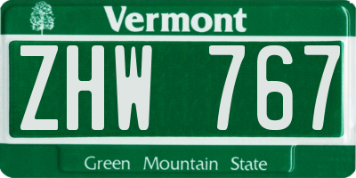 VT license plate ZHW767