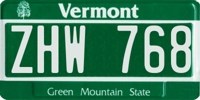 VT license plate ZHW768
