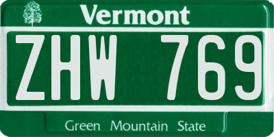 VT license plate ZHW769