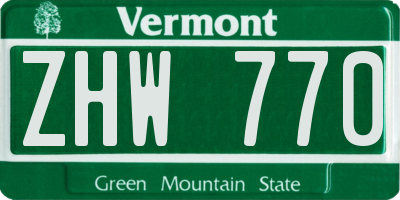VT license plate ZHW770