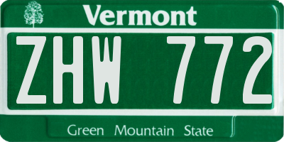 VT license plate ZHW772