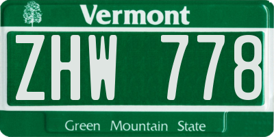 VT license plate ZHW778