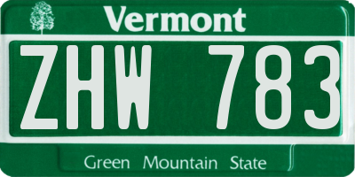 VT license plate ZHW783