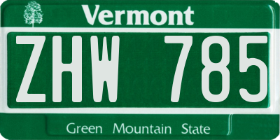 VT license plate ZHW785