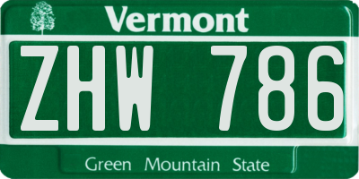 VT license plate ZHW786