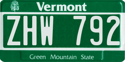 VT license plate ZHW792