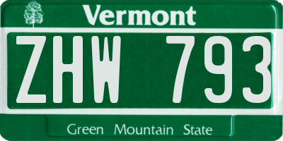VT license plate ZHW793