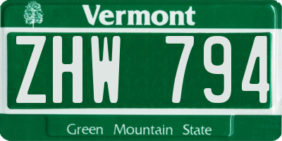 VT license plate ZHW794