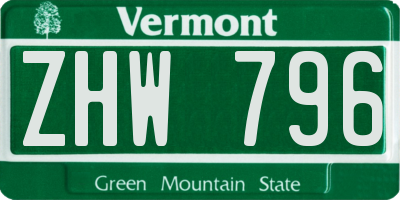 VT license plate ZHW796