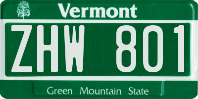 VT license plate ZHW801