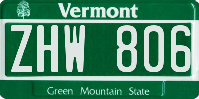 VT license plate ZHW806