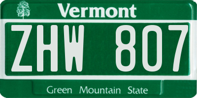 VT license plate ZHW807