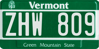 VT license plate ZHW809