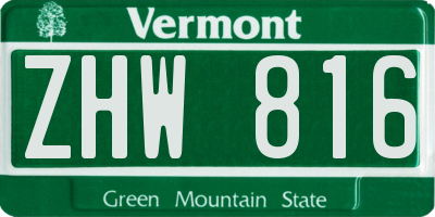 VT license plate ZHW816