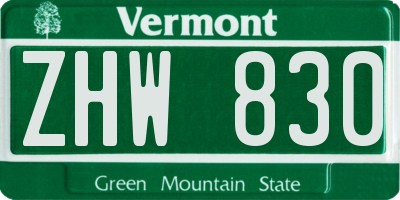 VT license plate ZHW830