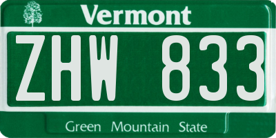 VT license plate ZHW833