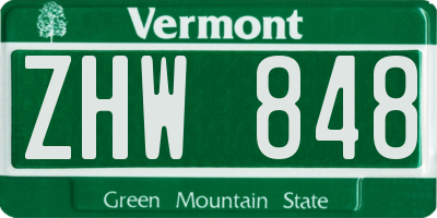 VT license plate ZHW848