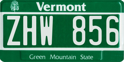 VT license plate ZHW856