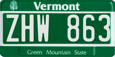 VT license plate ZHW863