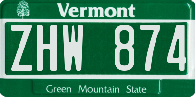 VT license plate ZHW874