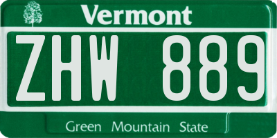 VT license plate ZHW889