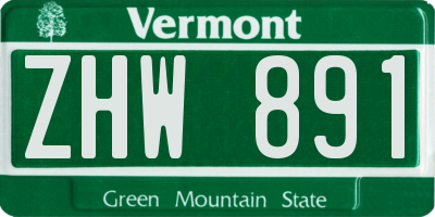 VT license plate ZHW891