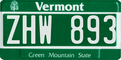VT license plate ZHW893
