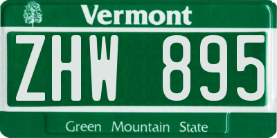 VT license plate ZHW895