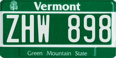 VT license plate ZHW898