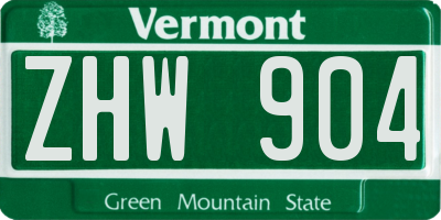 VT license plate ZHW904