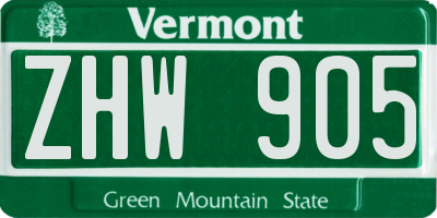VT license plate ZHW905