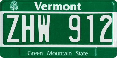 VT license plate ZHW912