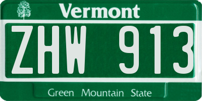 VT license plate ZHW913