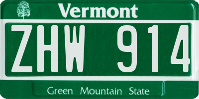 VT license plate ZHW914