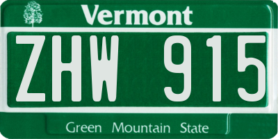 VT license plate ZHW915
