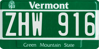 VT license plate ZHW916