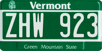 VT license plate ZHW923