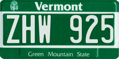 VT license plate ZHW925