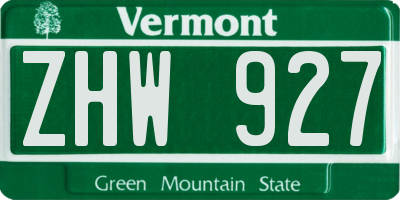 VT license plate ZHW927