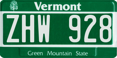 VT license plate ZHW928