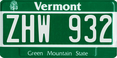 VT license plate ZHW932