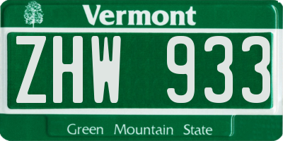VT license plate ZHW933