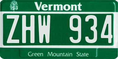 VT license plate ZHW934