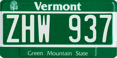 VT license plate ZHW937