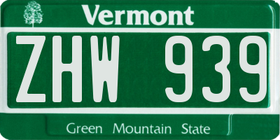 VT license plate ZHW939